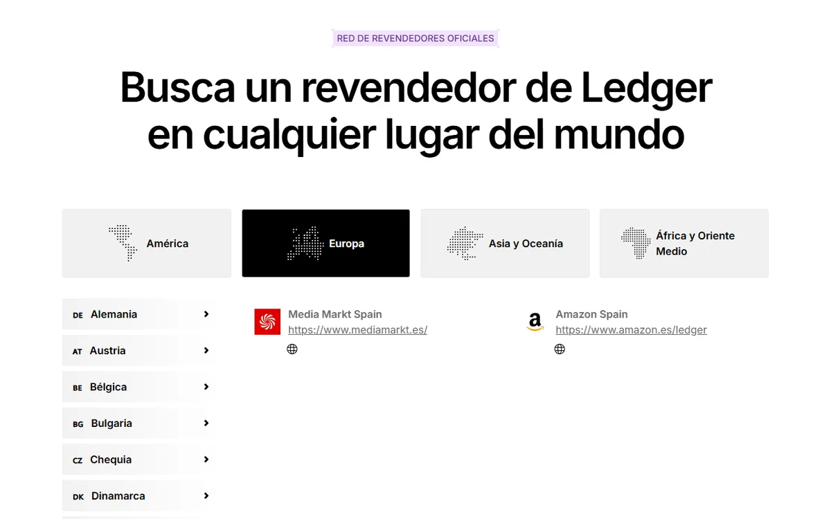 Lista de revendedores oficiales de Ledger en España: MediaMarkt y Amazon España